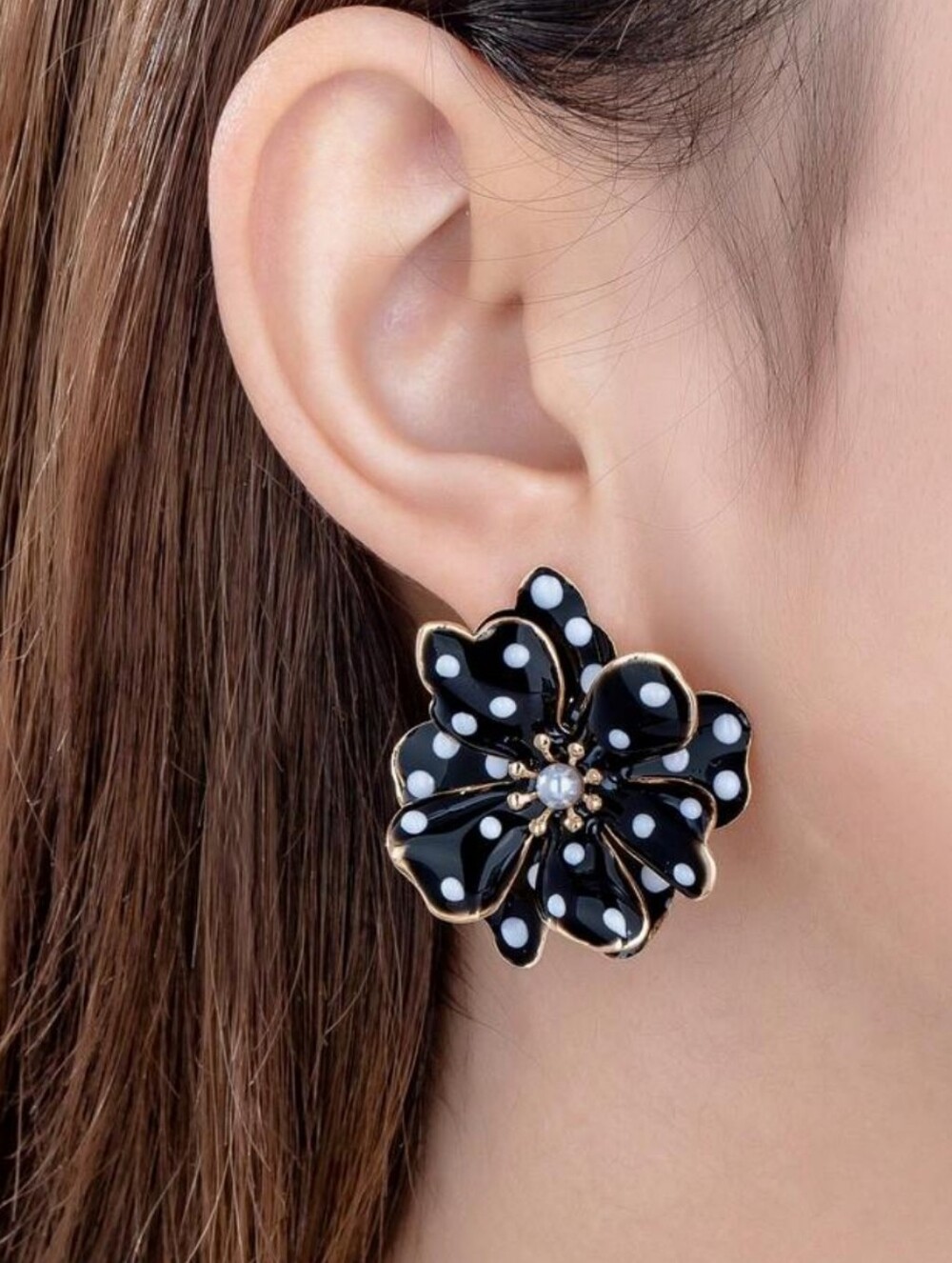 Sunday State Black & White Polka Dot Flower Statement Earrings
